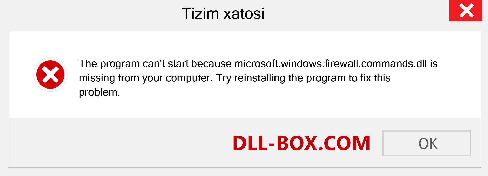 microsoft.windows.firewall.commands.dll fayli yo'qolganmi?. Windows 7, 8, 10 uchun yuklab olish - Windowsda microsoft.windows.firewall.commands dll etishmayotgan xatoni tuzating, rasmlar, rasmlar
